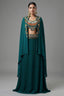 Bottle Green Crepe Satin Silk Skirt Set with Jacket - Front View