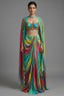Veridian Crepe Satin Silk Cape Set - Front View