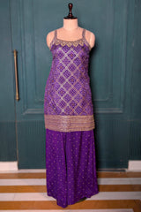 Purple Art Silk Printed Straight Cut Palazzo Suit - purple silk saree
