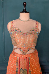 Light Peach Art Silk Embroidered Crop Top Palazzo Set - red silk saree embroidered