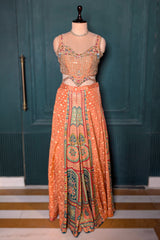 Light Peach Art Silk Embroidered Crop Top Palazzo Set - red silk saree embroidered