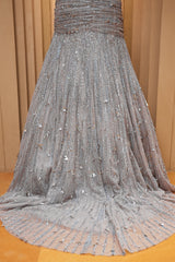 Grayish-Taupe Couture Heavily Hand-Embroidered Evening Gown