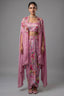 Rosewater Pink Crepe Satin Draped Co-ord Set with Hand-Embroidered Cape Jacket