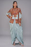 Light Blue Imported Pritned Top and Draped Dhoti Skirt Set