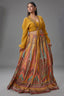 Mustard Tissue Crepe Silk Crop Top Skirt Set with Jacket