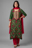 Green Cotton Silk Straight Cut Bandhej Suit with Beads and Sequin Work