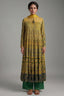 Mustard Lime Crepe Silk Crushed Anarkali Set with Embroidered Sequin Yoke