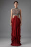 Oxblood Maroon Chinon Silk Draped Indo-Western Dress featuring Cutdana & Crystal Bodice