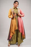 Sage Green Silk Co-ord Set with Multi-Tonal Geometric Embroidered Long Line Cape