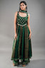 Forest Green Raw Silk Flared Anarkali Set with Floral Booti Print and Embroidery Work