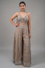 Champagne Beige Embellished Bustier with Sheer Organza Wide-Leg Pants and Sequined Border Dupatta