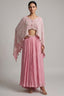 Light Pink Georgette Cutdana Beaded work Asymmetric Top and Dhoti Skirt Set