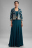 Teal Green Georgette Crop Top Palazzo Set with Woven Jacket