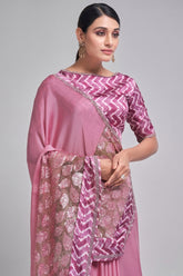 Pink Crepe Georgette Saree with Sequins Work On Border - pink georgette saree