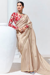 Cream Organza Glass Tissue Butta Saree