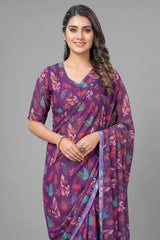 Georgette Printed Readymade Gown Style Saree - georgette saree