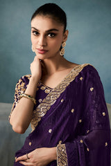 Russian Violet Purple Tissue Organza Saree with Sequin Cutdana Work