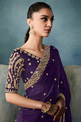 Russian Violet Purple Tissue Organza Saree with Sequin Cutdana Work