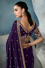 Russian Violet Purple Tissue Organza Saree with Sequin Cutdana Work