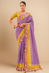 Lavender Purple Silk Paisley Butti Saree with Contrast Floral Embroidery and Sequin Work