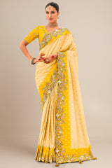 Cream Silk Paisley Butti Saree with Contrast Embroidered and Sequin Work Border