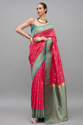 Pink Semi Silk Woven Saree with Contrast Pallu and Border