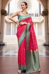 Pink Semi Silk Woven Saree with Contrast Pallu and Border