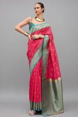 Pink Semi Silk Woven Saree with Contrast Pallu and Border