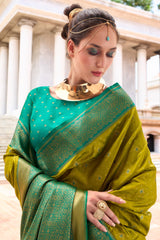 Olive Green Semi Silk Woven Saree with Contrast Pallu and Border