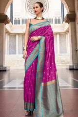 Purple Semi Silk Woven Saree with Contrast Pallu and Border