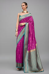 Purple Semi Silk Woven Saree with Contrast Pallu and Border
