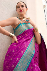 Purple Semi Silk Woven Saree with Contrast Pallu and Border