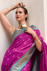 Purple Semi Silk Woven Saree with Contrast Pallu and Border