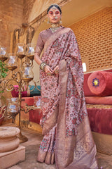 Light Pink Semi Silk Floral Printed Saree with Woven Border