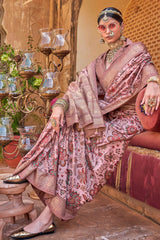 Light Pink Semi Silk Floral Printed Saree with Woven Border