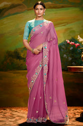 Pale Pink Organza Saree with Sequin Embroidery Work