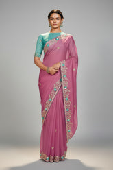 Pale Pink Organza Saree with Sequin Embroidery Work