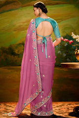 Pale Pink Organza Saree with Sequin Embroidery Work