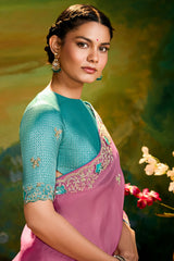 Pale Pink Organza Saree with Sequin Embroidery Work