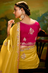 Yellow Glass Tissue Saree with Sequin Beaded Bird Motif Butta