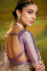 Grey Glass Tissue Saree with Floral Sequin Work