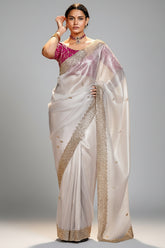 Silver Tissue Saree with Sequin Work
