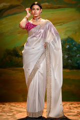 Silver Tissue Saree with Sequin Work