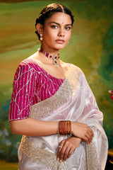 Silver Tissue Saree with Sequin Work