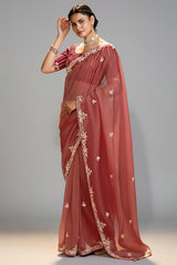 Carmine Maroon Crush Tissue Saree with Sequin Embroidery Work