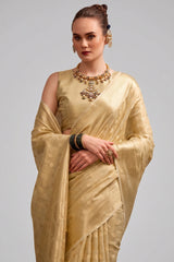 Golden Handloom Zari Tissue Woven Saree - gold saree handloom