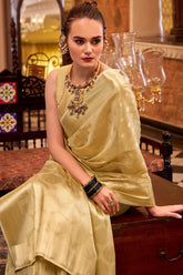 Golden Handloom Zari Tissue Woven Saree - gold saree handloom