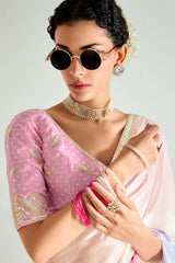 Multi Colored Organza Plain Saree with Sequin Embroidered Lace