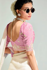 Multi Colored Organza Plain Saree with Sequin Embroidered Lace