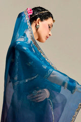 Blue and Purple Organza Plain Saree with Sequin Embroidered Lace
